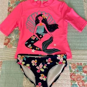 NWOT Girl’s Two-Piece Rashguard Neon Pink & Navy Carter’s Swimsuit size 12